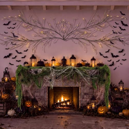 Halloween Artificial Tree Branches Set - 118 Inch Haunted Forest Decor with Spiders Bats and Webs