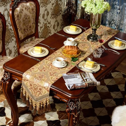 Luxury Velvet Table Runner 120 Inch with Damask Jacquard Dark Gold Variation