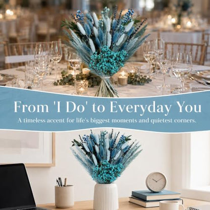 Blue Dried Flower Bouquet - Handmade Boho Floral Arrangement Baby Blue