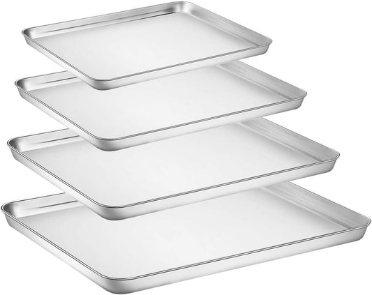 Yododo Stainless Steel Baking Sheet Set - Non-Toxic & Easy Clean | 4-Piece (16", 12", 10", 9")