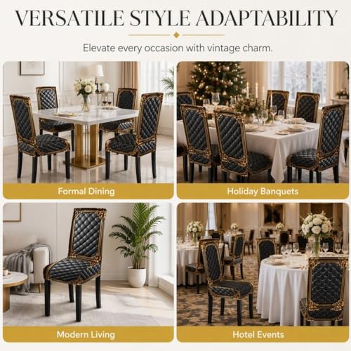 6pcs Washable Baroque Chair Cover for Dining Chairs - Elegant Gold Pattern, Stretch Fit, Waterproof