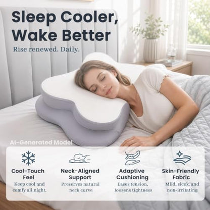 Ergonomic Memory Foam Cervical Pillow for Side Back Stomach Sleepers - White