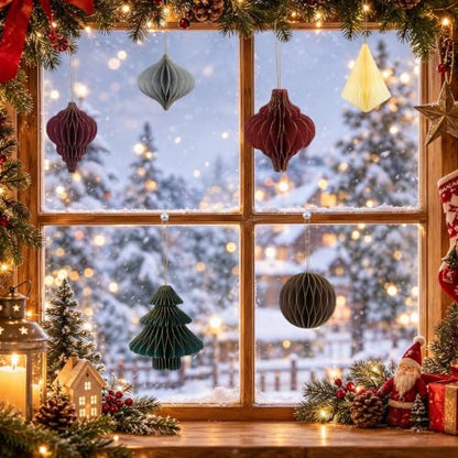 Green 6 Pcs Paper Christmas Tree Honeycomb Decorations for Holiday & Winter Wonderland