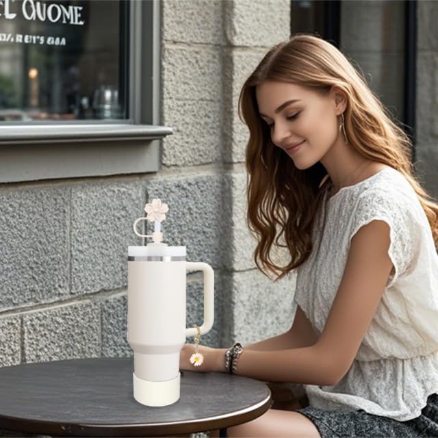 Stanley - Cup Accessories Set with Straw Cover, Spill-Proof Stopper & Flower Handle Charm - Cream
