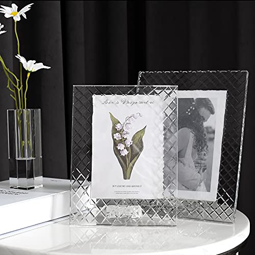 kitCom 5x7 Inch Crystal Wedding Photo Frame with Embossed Design – Keepsake Tabletop Display, Clear Gift Box