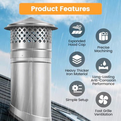 10 Inch Silver Iron Cone Top Chimney Cap with Mesh Guard – Outdoor Vent Protection