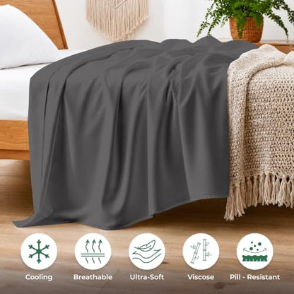 Bamboo Flat Sheet Twin Bed Cooling & Breathable Bed Linen - Dark Grey