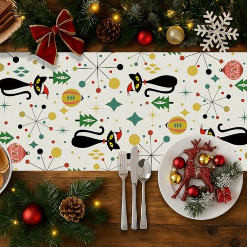Christmas Table Runner 13x36 Inch Mid Century Modern Holiday Kitchen Decor