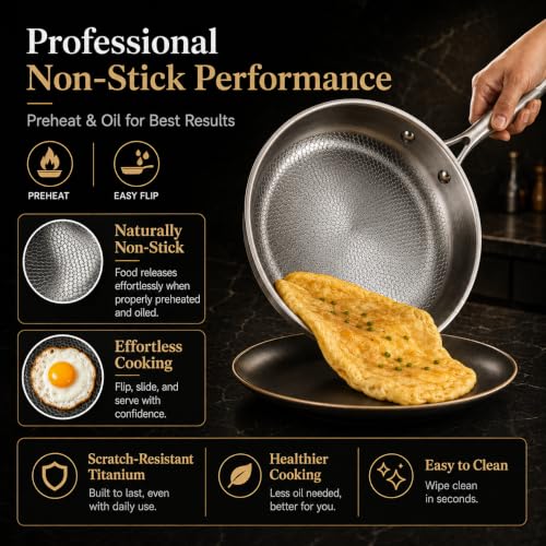 8 Inch Titanium Frying Pan with Lid & Spatula - Uncoated Hammered Scratch-Resistant Skillet for Induction & Oven Cooking - Variation of 8in