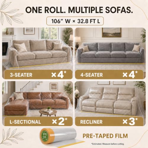 Transparent Plastic Couch Cover for Moving & Storage 106" x 32.8 ft - S1