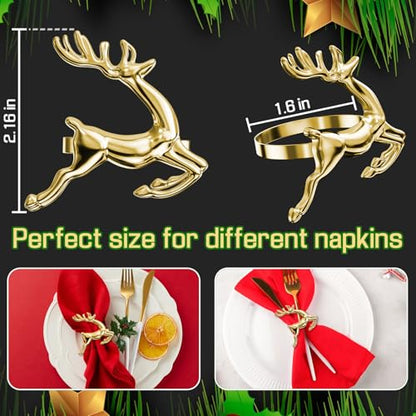 Gold Reindeer Napkin Rings Set of 6 Christmas Table Decorations - Variation of 6 / Gold Deer