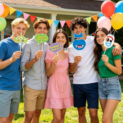 25pcs Birthday Party Photo Booth Props Kit with Frame and Accessories