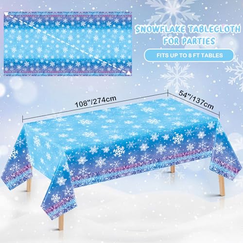 Babudeer 4 Pack Snowflake Plastic Tablecloths - Blue & Purple, 54x108 Inch, Frozen Party Decorations, Striped Edge