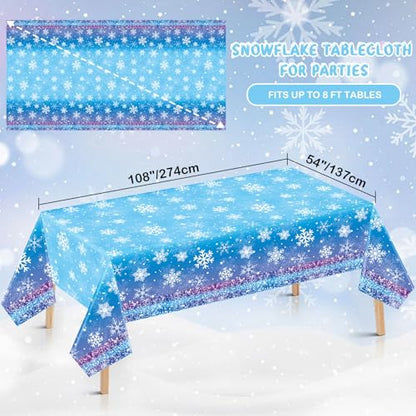 Babudeer 4 Pack Snowflake Plastic Tablecloths - Blue & Purple, 54x108 Inch, Frozen Party Decorations, Striped Edge