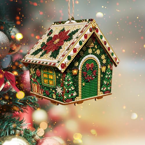 Reindeer Wooden House Christmas Craft Kit with Pearls and Glitter