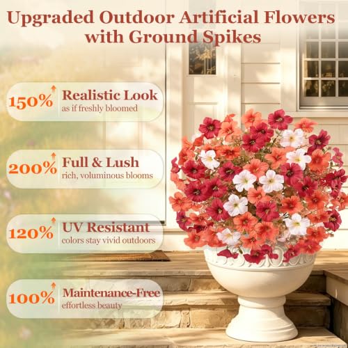 Artificial Mums Topiary Ball Flowers with Ground Spikes for Outdoor Decor - 2 Pack