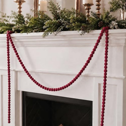 Velvet Bead Christmas Garland 33ft - Red, Extra Long Xmas Decor
