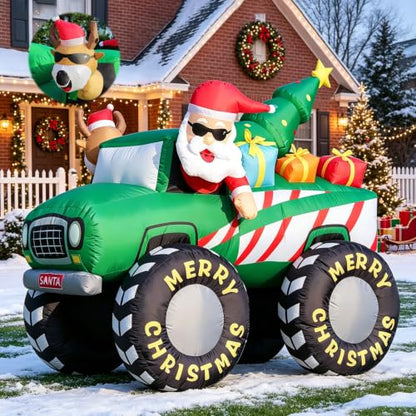 Christmas Inflatable Monster Truck with Santa Reindeer & LED Lights - Yard Decor