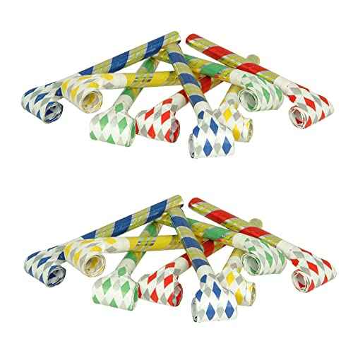 Beistle Super-Tube Noiseless Blowouts ? 16 Pack, Quiet Party Blowouts in Assorted Blue, Green, Red, and Yellow Colors, Fun Celebration Handouts for Birthdays, Holidays, and Special Events, 16¡±