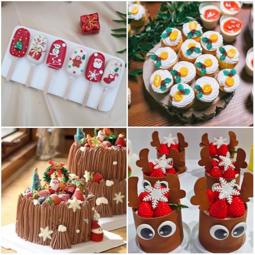 Christmas Silicone Molds - Snowflake Snowman Santa Tree Holly for Cake & Candy Decorating - Variation of Christmas Molds