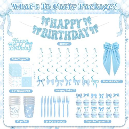 Blue Bow Birthday Decorations Set - Party Supplies for Girl's Party