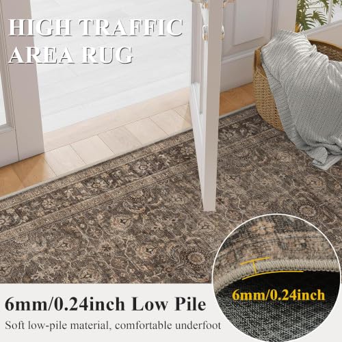JOOJA 8x10 Dark Brown Vintage Low Pile Area Rug with Non-Slip Backing