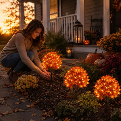 Solar Power Autumn Maple Tree Topiary Ball Outdoor Garden Decor with Lights