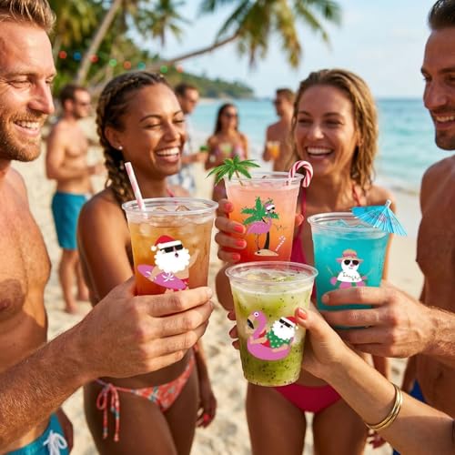 Summer Christmas Plastic Cups 50 Pack - 12 OZ Disposable Party Cups for Holiday & Summer Events