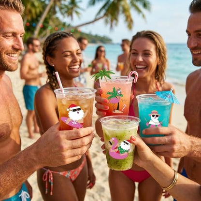 Summer Christmas Plastic Cups 50 Pack - 12 OZ Disposable Party Cups for Holiday & Summer Events
