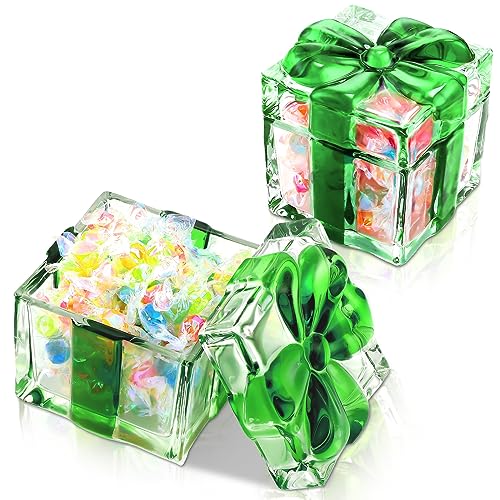Green Peppermint Candy Christmas Dish Set - 2 Crystal Glass Jars with Lids