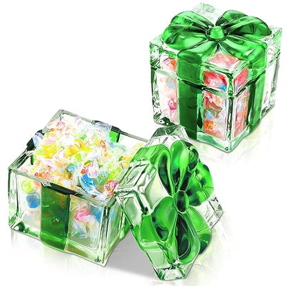 Green Peppermint Candy Christmas Dish Set - 2 Crystal Glass Jars with Lids