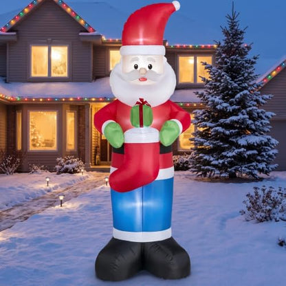 8Ft Christmas Inflatable Santa with Stocking Outdoor Decor - Red Santa Variation