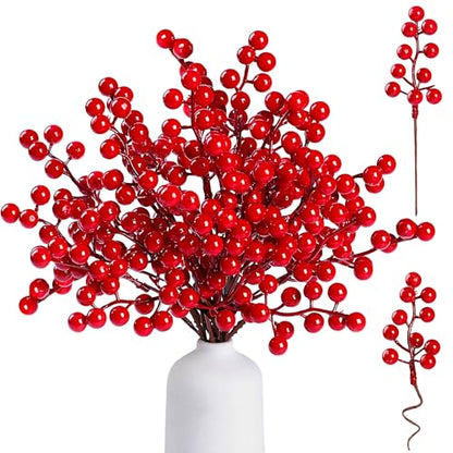 Artificial Red Berry Stems 6.5 Inch Holiday Christmas Decorations - 30 Pack