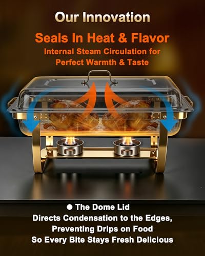 Golden 4-Pack 9 Qt Stainless Steel Buffet Chafing Dishes for Catering & Events