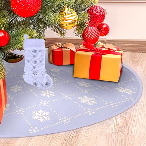 36 Inch White Christmas Tree Skirt with Sequin Snowflakes and Stockings - Holiday Decor
