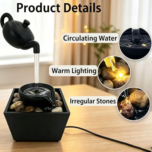 Bronze Floating Teapot Water Fountain with LED Lights - Home Decor