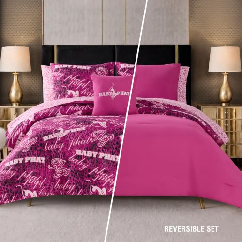 Baby Phat Tossed Logo 8-Piece Bed in a Bag Queen Pink - Reversible Bedding Set