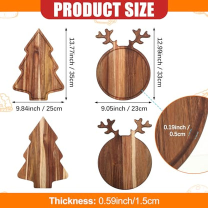 Umigy 2 Pcs Christmas Reindeer and Tree Charcuterie Boards - Acacia Wood