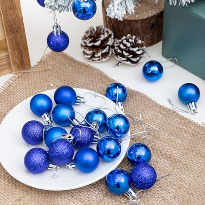 24PCS Blue Christmas Mini Ball Ornaments Glitter & Matte Decorations
