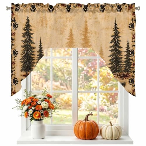 Vintage Wildlife Swag Curtains Valance and Tier Set Black & Brown / 56x36 Inch