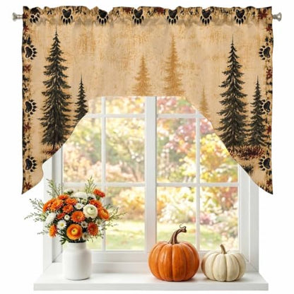 Vintage Wildlife Swag Curtains Valance and Tier Set Black & Brown / 56x36 Inch