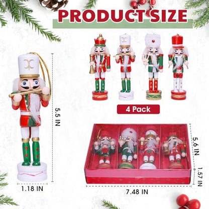 4PCS Christmas Nutcracker Decorations Set - 5.5 Inch Wooden Soldier Ornaments with Variation Red Green White