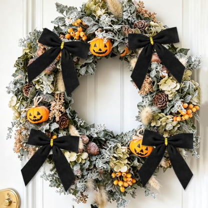 Black Velvet Bow for Christmas & Halloween Tree Decorations 3.5x3.5 Inch - Set of 30