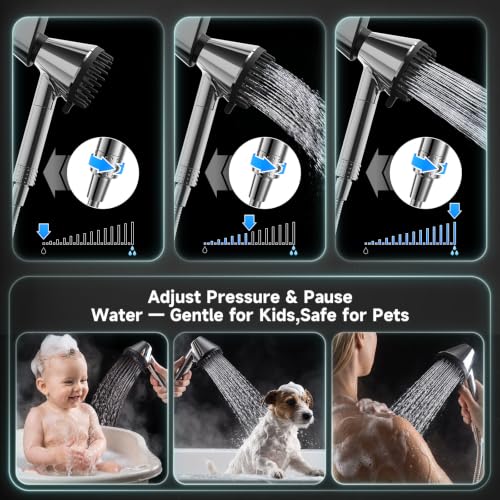 High Pressure Handheld Shower Head with Magnetic Docking and Filter - Silver 1.8 GPM