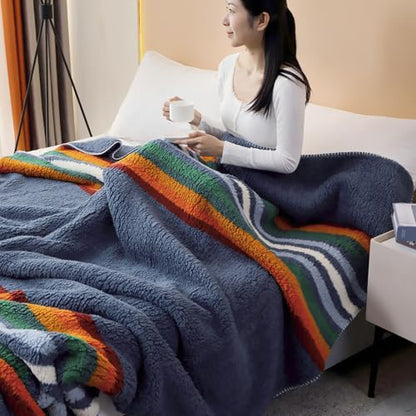 Navy Blue Boho Sherpa Fleece Blanket 80x90 Inch - Ultra Soft Aztec Throw for Bed Couch Camping