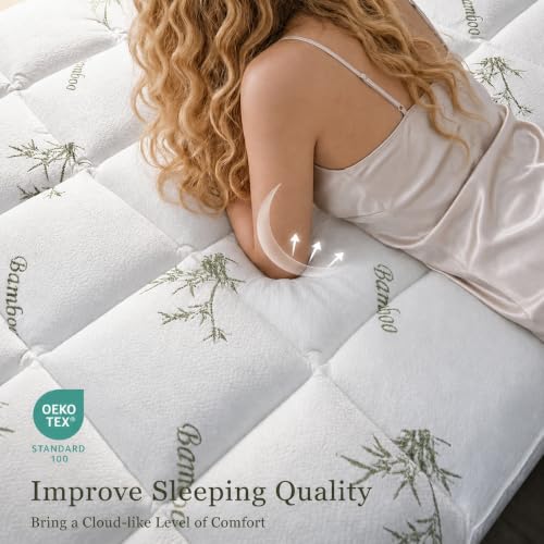 Queen Mattress Topper 2 Inch Viscose Bamboo Breathable Water-Resistant