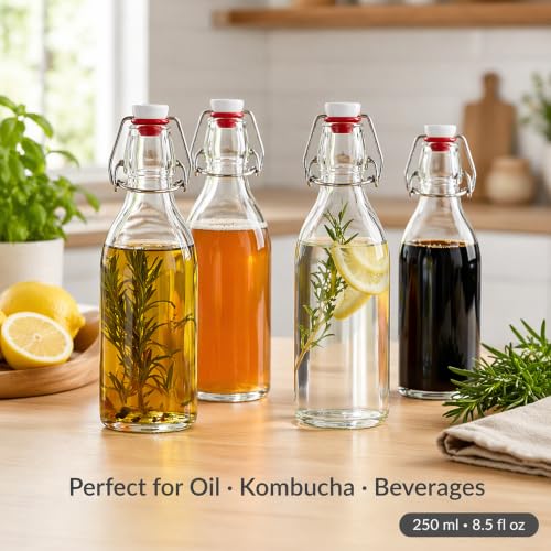 8.5 oz Square Swing Top Glass Bottles - Clear, Pack of 12, Perfect for Home Brewing