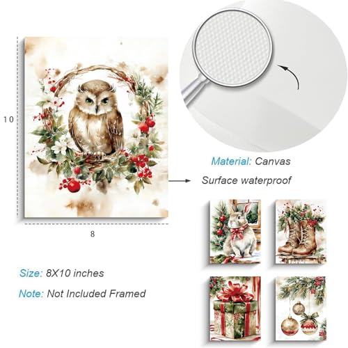 Unframed Christmas Wall Art Prints Set of 6 - Farmhouse Winter Holiday Decorations