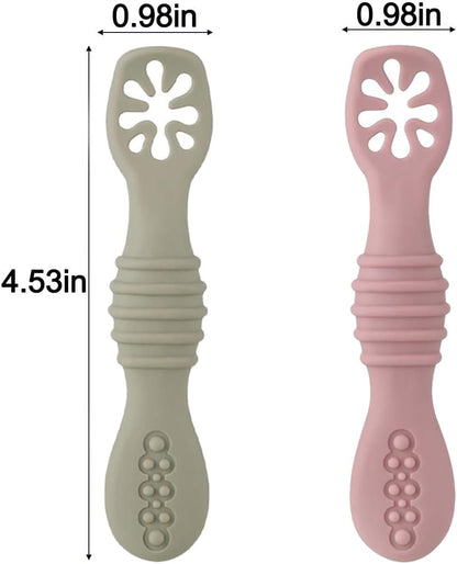 PandaEar Baby Spoons - 7 Pack Soft Silicone Self-Feeding Utensils for Toddlers | BPA-Free & Easy-Grip