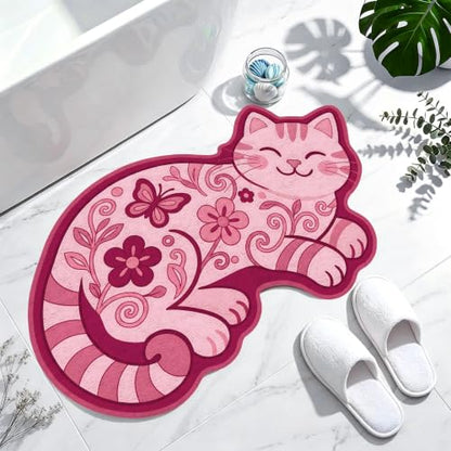 Pink Cat Bath Mat - Absorbent Rug for Bathroom, 19.7 x 31.5 Inches